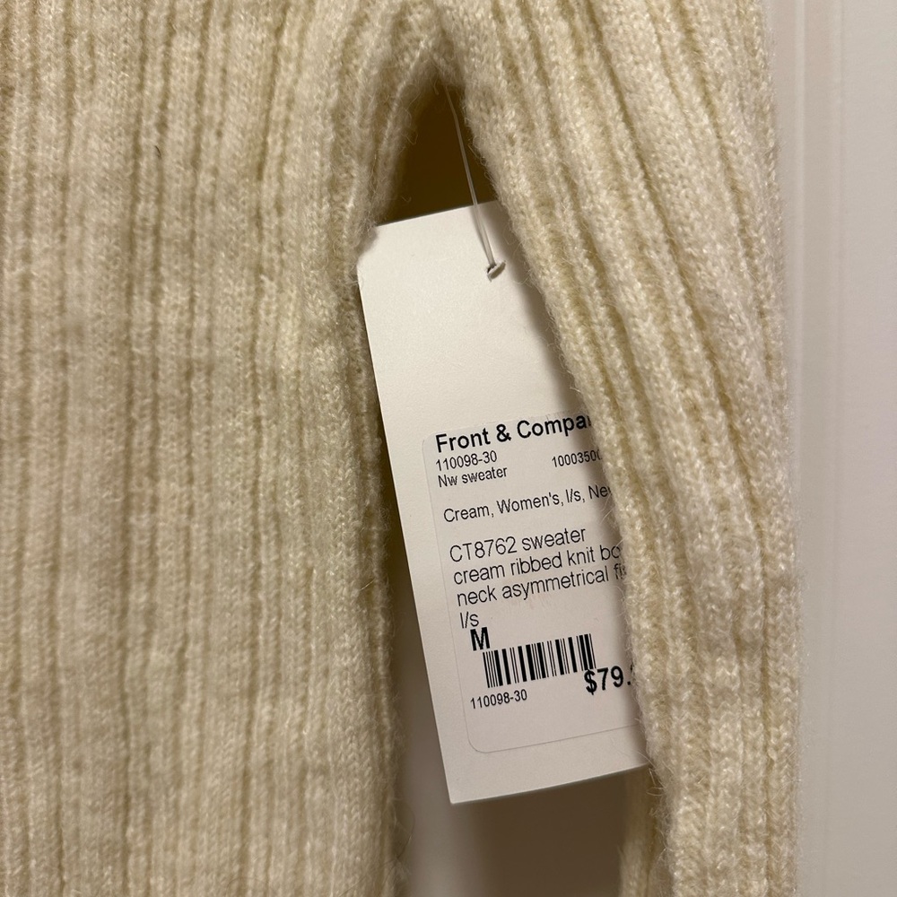 Off-Shoulder Ribbed Sweater in Cream - Picture 3 of 3